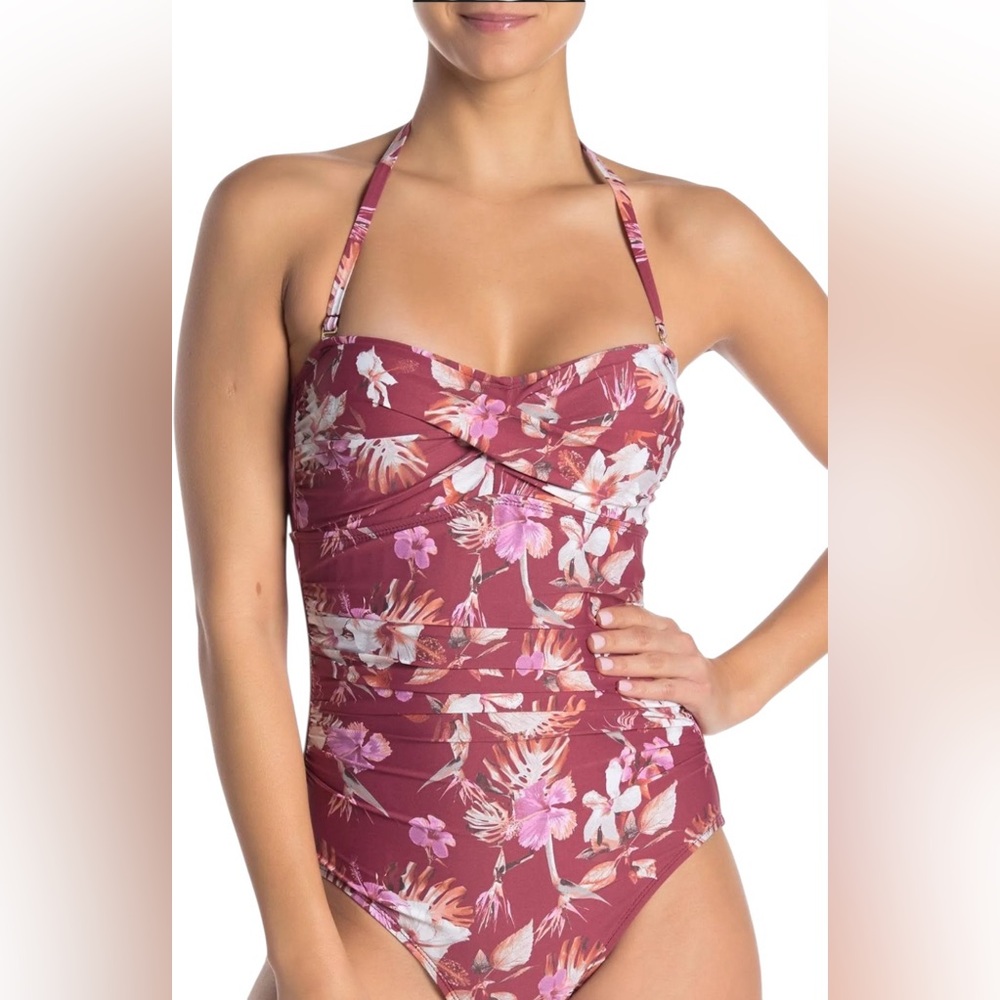 Athena Tummy Control Floral Twist Bandeau One Piece Swimsuit Womens Size 8
